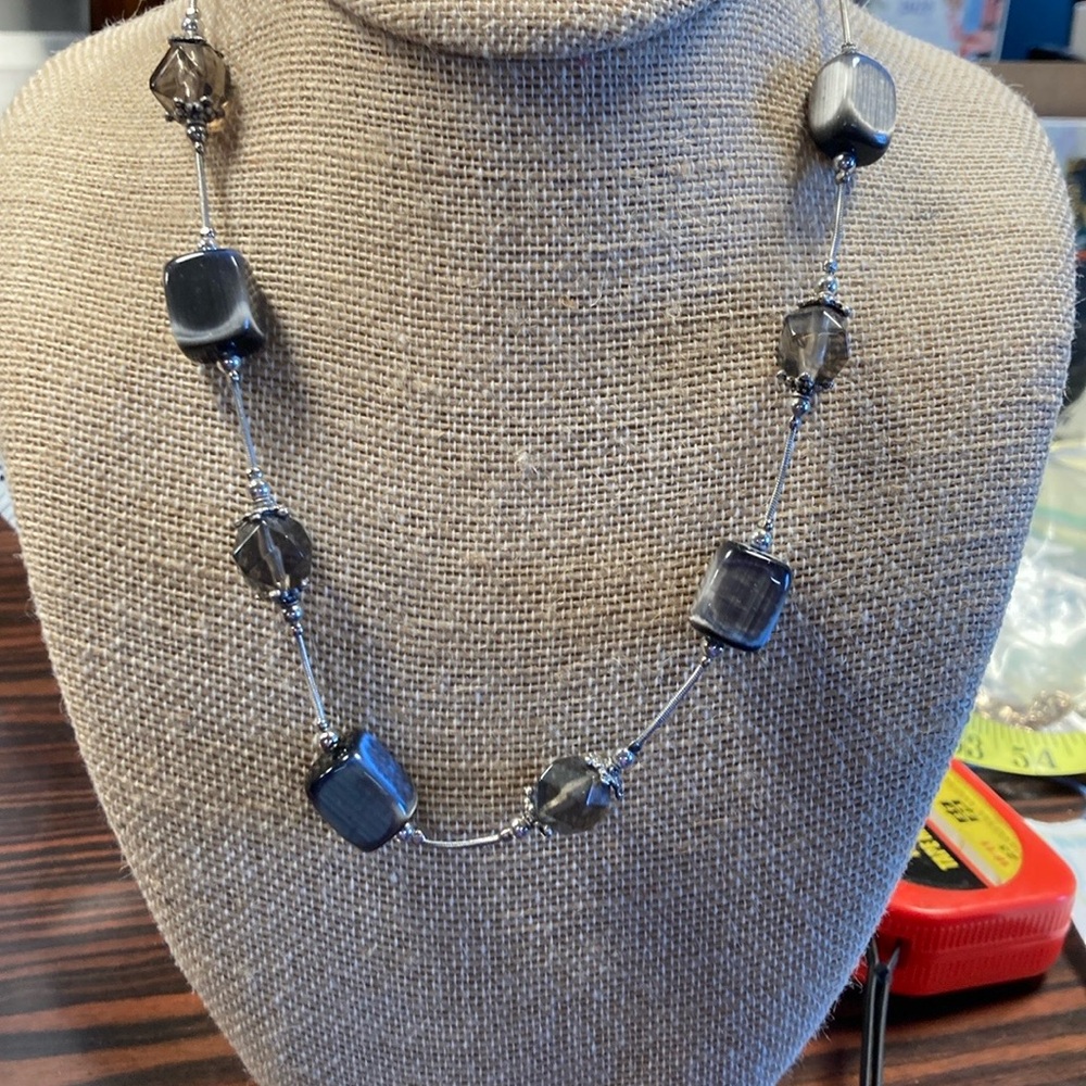 Elegant Silver and Gray Beaded Necklace